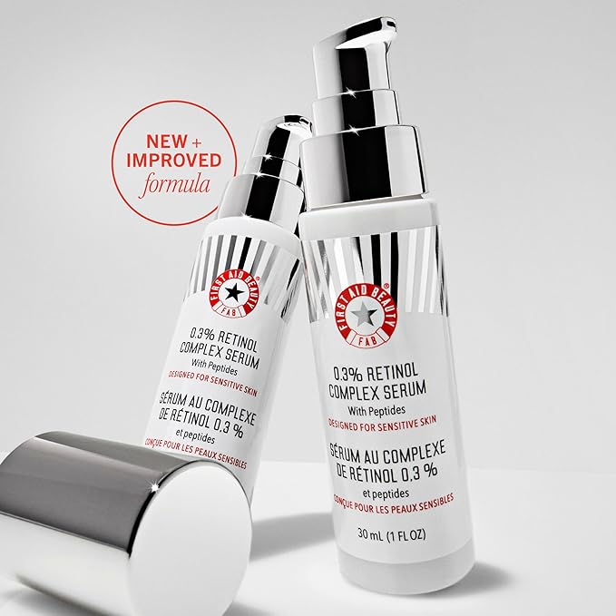 First Aid Beauty - 0.3% Retinol Complex Serum with Peptides, Designed for Sensitive Skin, Helps Visibly Improve Lines and Wrinkles with Less Irritation than Traditional Retinol, Non-Comedogenic, 1 oz