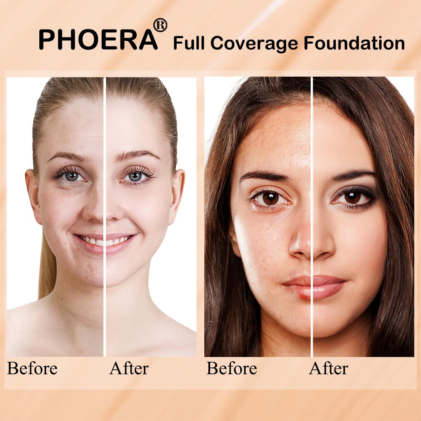 PHOERA Foundation, PHOERA Matte Liquid Foundation,PHOERA Makeup for Women, PHOERA Foundation Full Coverage Concealer, 30ml 24HR Matte Oil Control Concealer (103- Warm peach)