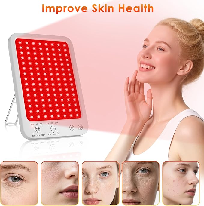 Red Light Therapy for Face Body, Red Light Panel with Adjustable Stand, 660nm and 850nm Near Infrared Therapy Lamp with 3 Modes, 6 Adjustable Brightness and Timer, Home and Travel Use,Gift for Women