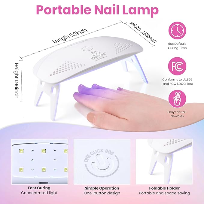 Beetles White Gel Nail Polish Kit with U V Light, 5 Pcs Gel Polish Starter Kit with Base & Top Coat and Nail File for Beginners Soak Off White DIY Art Set Manicure Gifts for Women Girls Teens