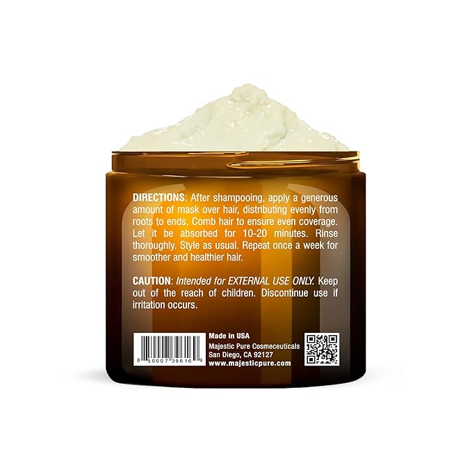 Majestic Pure Avocado and Coconut Hair Mask for Dry Damaged Hair - Infused with Biotin - Deep Conditioning, Hair Thickening, for Healthy Hydrated Hair, Sulfate Free, 16 fl oz