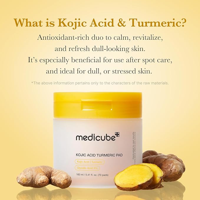 medicube Kojic Acid Renew & Smooth Duo for Troubled Skin: Kojic Acid Turmeric Clarifying Toner Pad and Kojic Acid Turmeric Clarifying & Balancing Capsule Serum, Valentines Day Gifts for Her