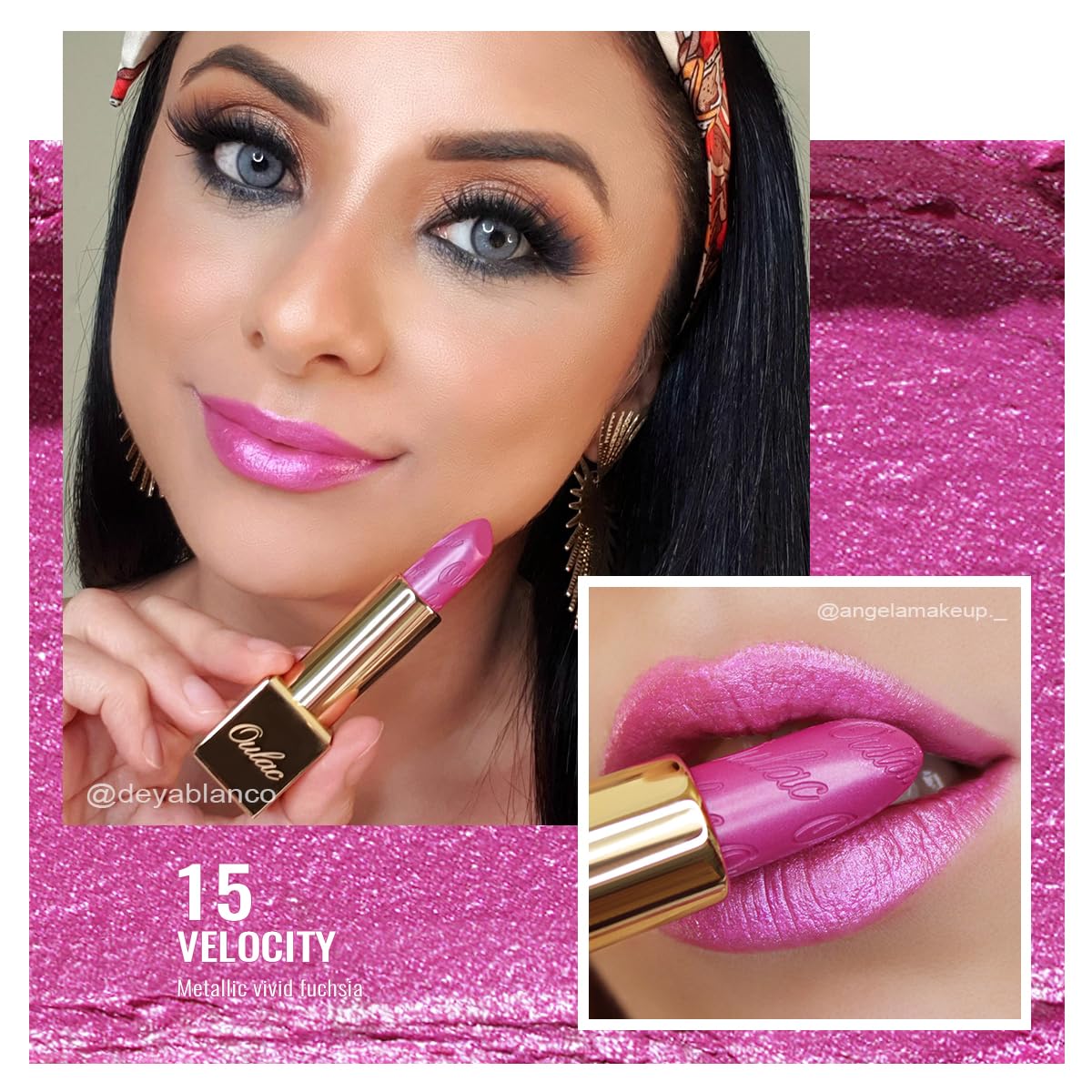 Oulac Metallic Fuchsia & Pink Lipstick Set - 2PCS Vegan Lightweight Hydrating Formula with High Impact Lip Color for Full Coverage Lip Makeup, Christmas Gifts for Women, 15+17