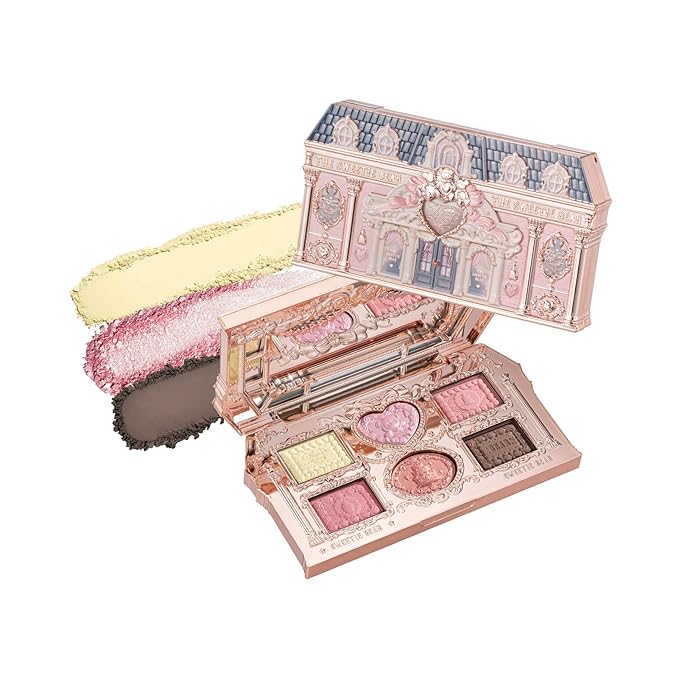 Flower Knows The Sweetie Bear Collection 6-Color Makeup Palette,Pink Face Makeup Palette with 4 Matte + 2 Shimmer Shades,Blendable Smooth Cute Make Up,0.23 Oz(02 Strawberry Milk)