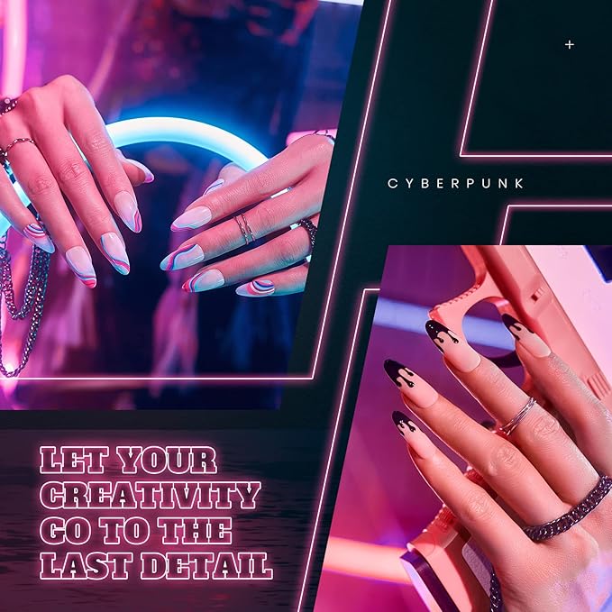 Beetles Gel Liner Nail Polish, 6 Colors Nail Art Paint for Swirl Nails Neon Blue Hot Pink Sliver Glitter Gel Polish Cyberpunk's Futurism Built Thin Nails Art Pens Brush