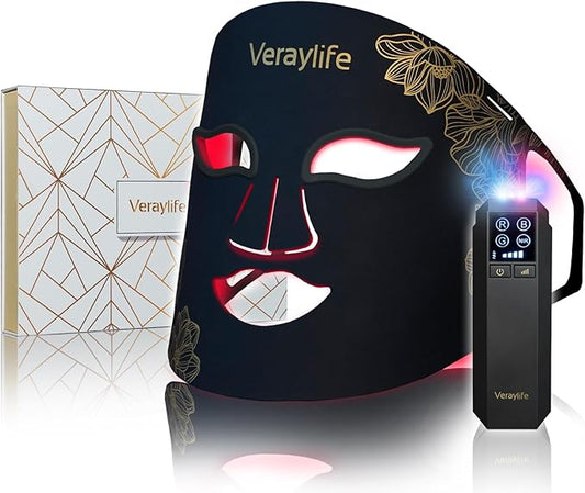 Red Light Therapy for Face, LED Facial Mask, Skin Care Light with Near Infrared 850nm & Adjustable Blue Light, Portable Home Device with 7 Colors & 8 Modes, 432 Beads Pro LEDs (Black-F)