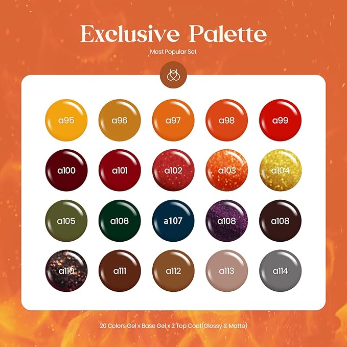 Beetles Gel Nail Polish Set - 20 Colors Cozy Campfire Shade Collection Gel Polish Set Orange Yellow Green Brown Red Shades UV LED Soak Off DIY Home Salon Manicure Gift for Women