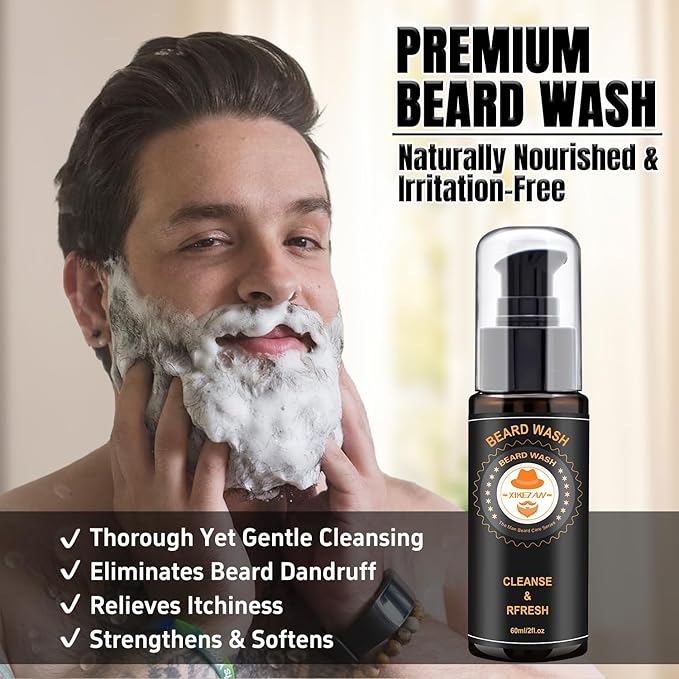 XIKEZAN Beard Kit for Men Care w/Beard Conditioner, Wash, Oil, Balm, Brush, Comb,Birthday Fathers Valentines Gifts for Men Him Dad Husband Boyfriend Christmas Gifts Mens Stocking Stuffers