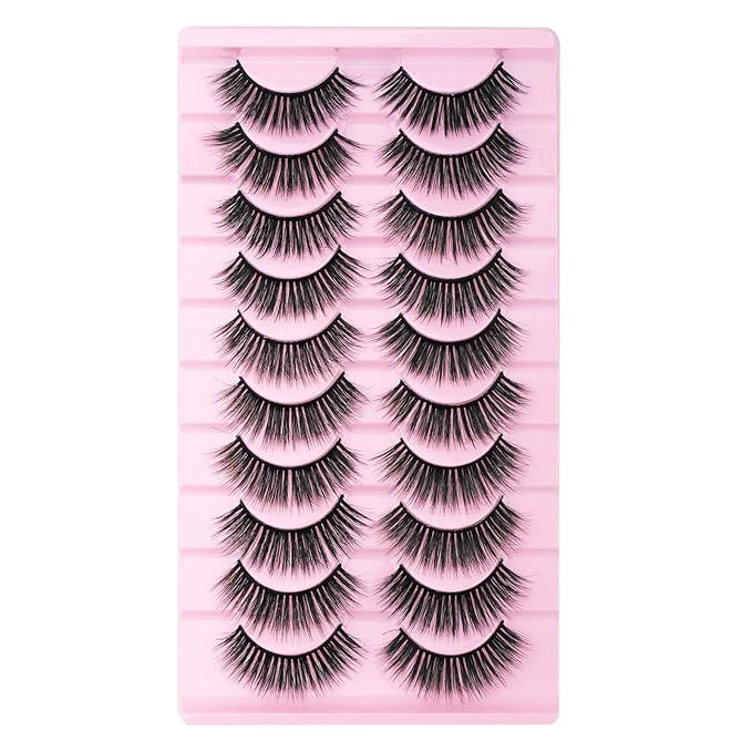 FADLASH False Eyelashes Kit 10 Pairs Mink Lashes Wispy with Tweezer Fake Eyelashes Natural Look Handmade Eyelashes Fake Lashes Strips (LDM-22 Kit)