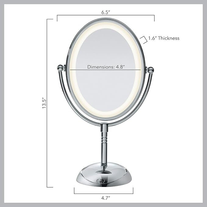 Conair Lighted Makeup Mirror, LED Vanity Mirror, 1X/7X Magnifying Mirror, Double Sided, Battery Operated in Polished Chrome