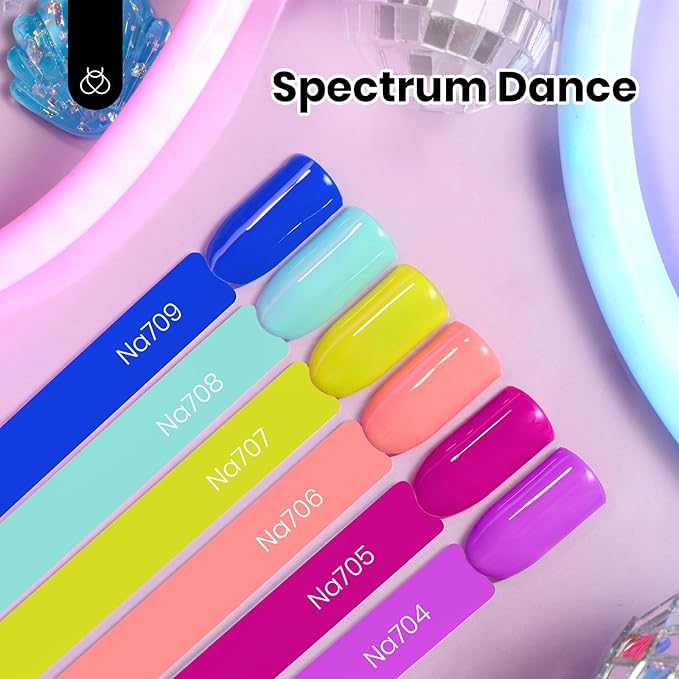 Beetles Neon Gel Nail Polish Set - 6 Colors, 15ML Same Color Bottle, Hema Free Pink Green Coral Purple Blue Neon Gel Nail Polish Set, Soak Off UV Lamp Nail Art, Professional Salon Spring Nails