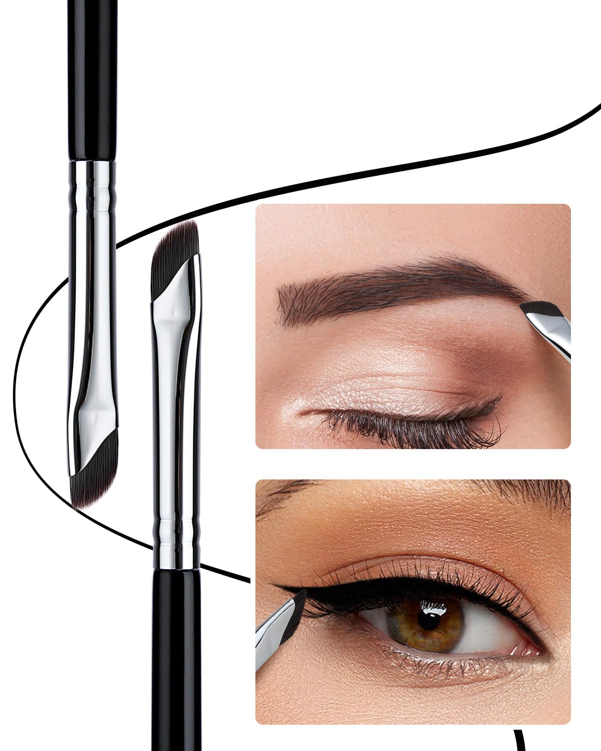 EIGSHOW Eyeliner Brush Gel Eyeliner Makeup Brush for Precise Eye Liner Eyebrow Eyelid Ultra Thin with Curved Bristle (E865 2Pieces)