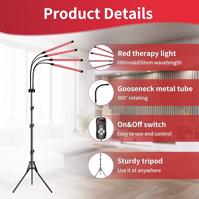 Red Light Therapy for Body Face with Stand,Infrared Light Therapy Lamp,660nm Red Light and Near Infrared 850nm for Back Pain & Muscle Recovery