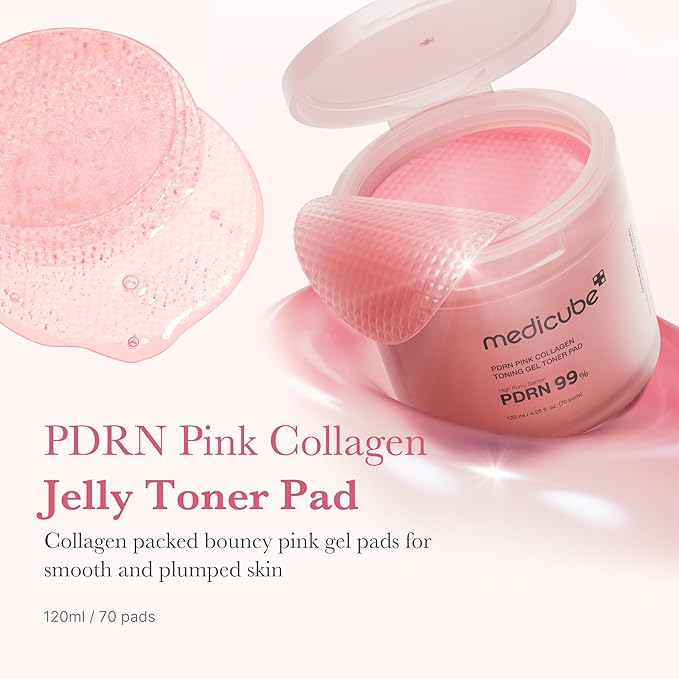 medicube Pink PDRN Day & Night Gel Duo: Salmon DNA PDRN pink collagen jelly gel mask (4ea) and Collagen Jelly Pad