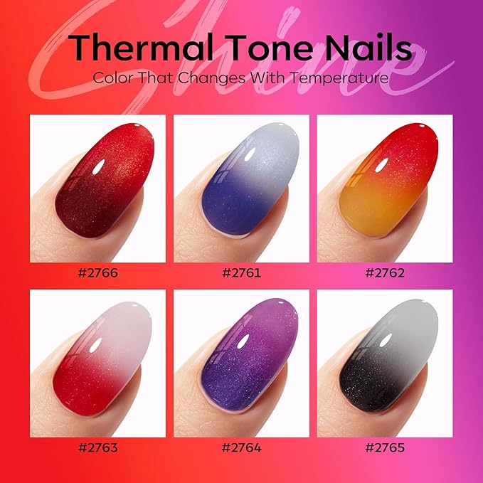 modelones Color Changing Gel Nail Polish Set, 6 Colors Temperature Changing Mood Red Black Blue Glitter Gel Polish Colors Collection Soak Off Christmas Gifts New Year Holiday Salon DIY at Home