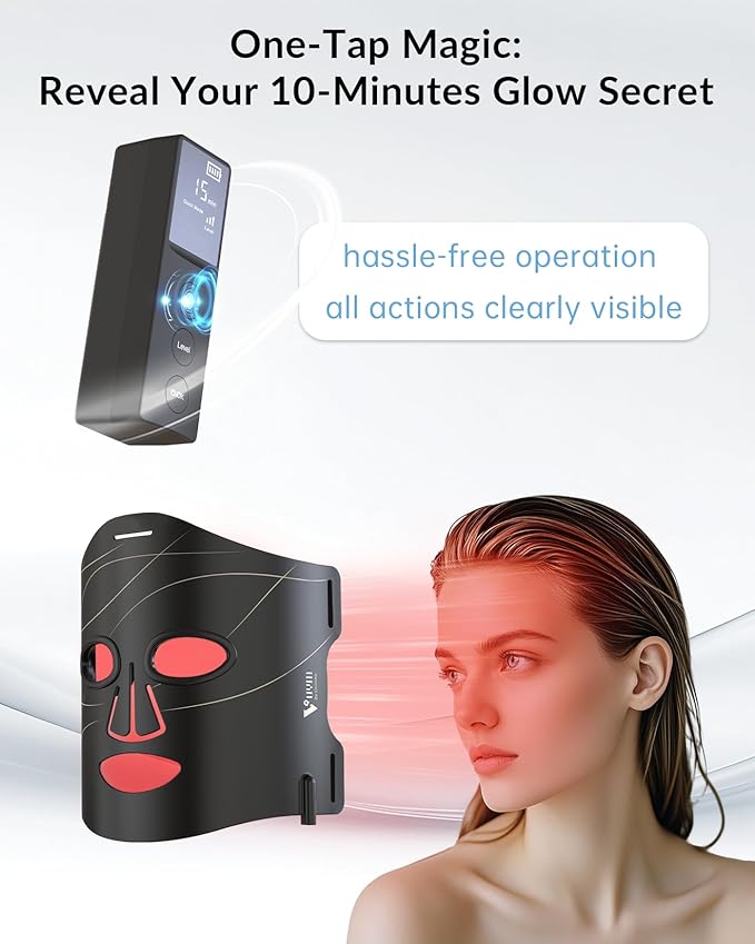 Infrared Red Light Therapy Mask: High Power for Glowing Skin – Ultra-Thin 1.8mm 4.6oz, 830nm 633nm 590nm, Rechargeable, Red Light Therapy for Face Luxury Gift- Black Line