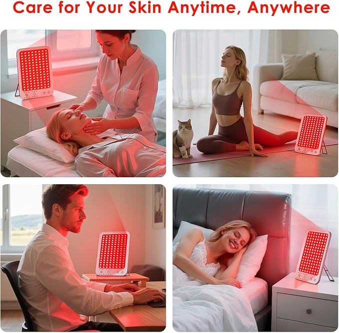 Red Light Therapy for Face Body, Red Light Panel with Adjustable Stand, 660nm and 850nm Near Infrared Therapy Lamp with 3 Modes, 6 Adjustable Brightness and Timer, Home and Travel Use,Gift for Women