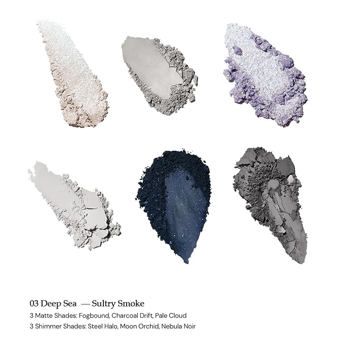 Flower Knows Shell's Jewel 6-Color Makeup Palette,Smoke Greys Eyeshadow Palette with 4 Matte + 2 Shimmer Shades,Blendable Smooth Cute Make Up,0.23 Oz(03 Deep Sea)