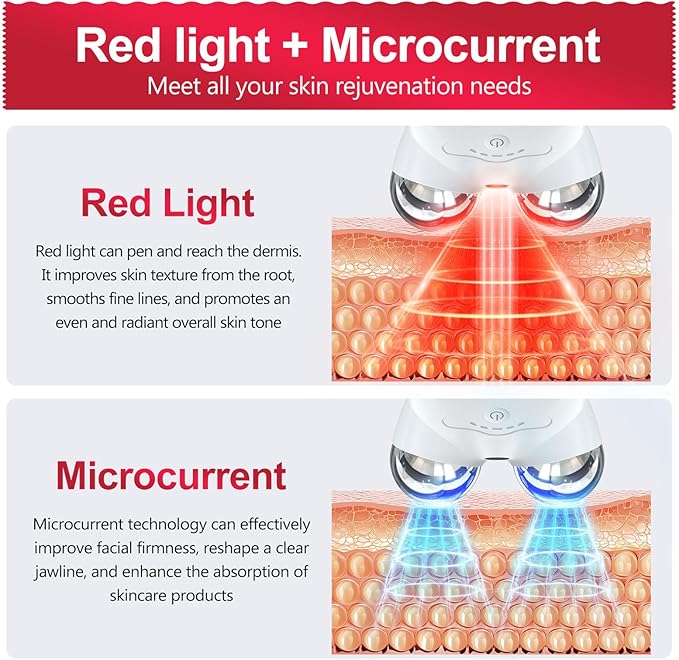 2-in-1 Red Light Microcurrent Facial Device | Enhances Lifting & Firming Capabilities | Reduces Wrinkles and Puffiness | Smart Photon Micro-Current Device, Model:EP-300