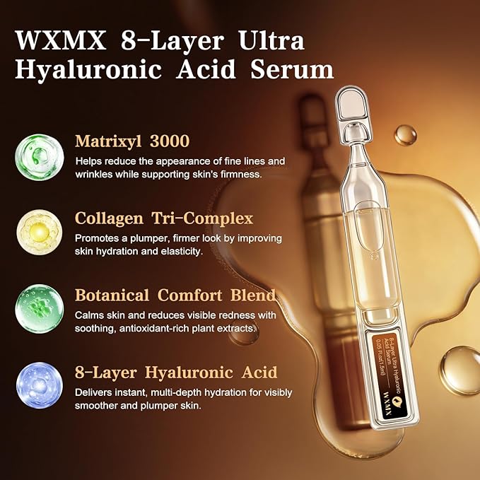 Ultra Hyaluronic Acid Serum With 8 HA Forms + Matrixyl 3000, Collagen Tri - Complex & Peptide, Multi - Layer Hydration Anti-Aging Serum, Hyaluronic Acid Serum for Face (0.05 Fl Oz (Pack of 30))