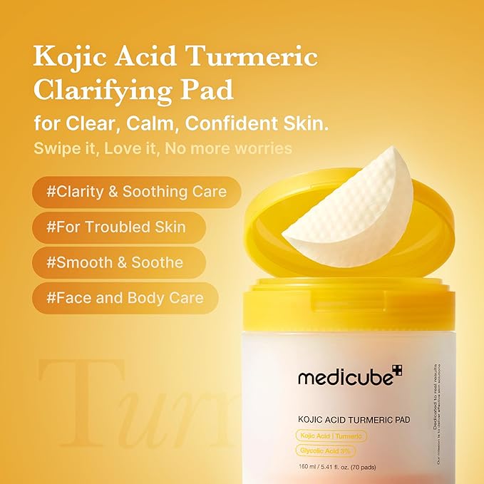 medicube Kojic Acid Prep and Seal Duo for Troubled Skin: Kojic Acid Turmeric Overnight Wrapping Peel Off Mask 2.0 and Kojic Acid Turmeric Clarifying Toner Pad