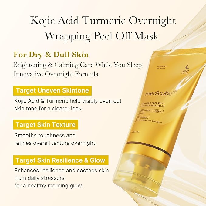 medicube Kojic Acid Prep and Seal Duo for Troubled Skin: Kojic Acid Turmeric Overnight Wrapping Peel Off Mask 2.0 and Kojic Acid Turmeric Clarifying Toner Pad