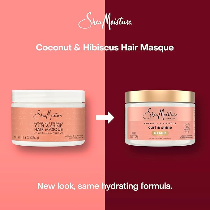SheaMoisture Hair Mask Coconut & Hibiscus for Dry Curls Hair Mask with Shea Butter 11.5 oz