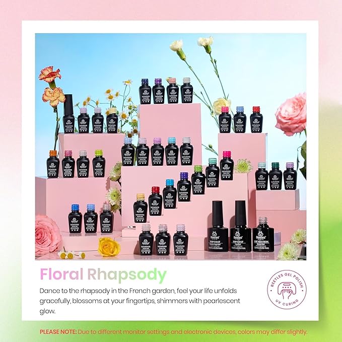 beetles Spring Gel Nail Polish Set - 36 Colors Pink White Nude Yellow Red Glitter Gel Polish with Base Matte&Glossy Top Soak off Uv Led Salon DIY Home Floral Rhapsody Easter Gifts for Women
