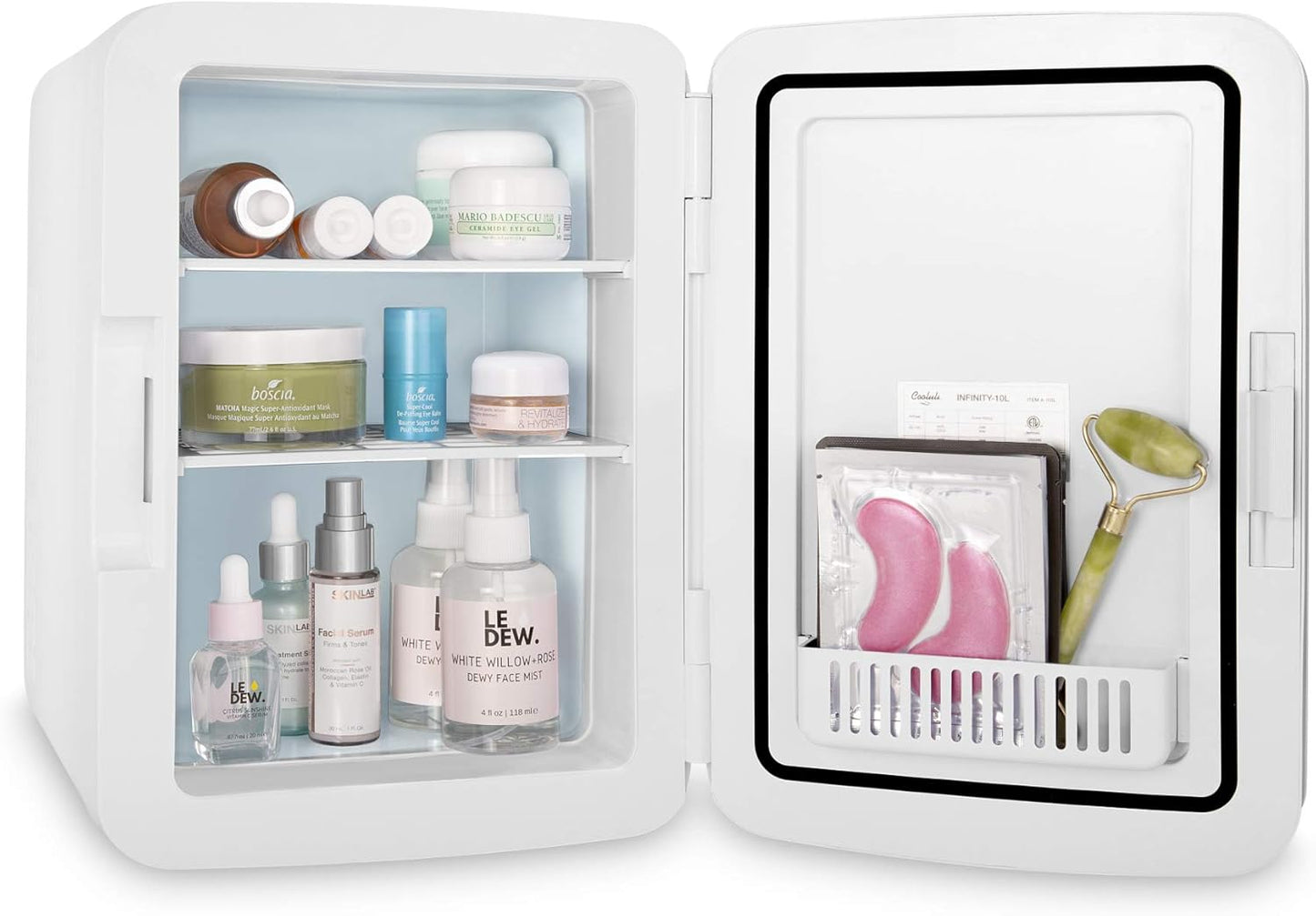 Cooluli 10L Mini Fridge for Bedroom - Car, Office Desk & College Dorm Room - 12v Portable Cooler & Warmer for Food, Drinks, Skincare, Beauty & Makeup - AC/DC Small Refrigerator with Glass Front, Blue