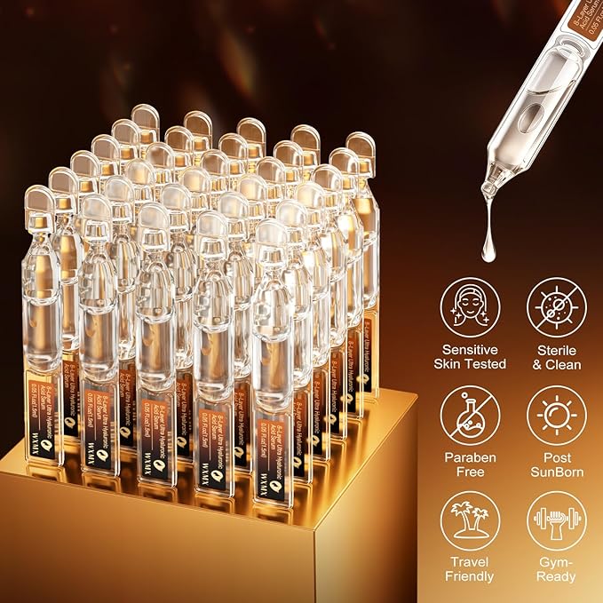 Ultra Hyaluronic Acid Serum With 8 HA Forms + Matrixyl 3000, Collagen Tri - Complex & Peptide, Multi - Layer Hydration Anti-Aging Serum, Hyaluronic Acid Serum for Face (0.05 Fl Oz (Pack of 30))