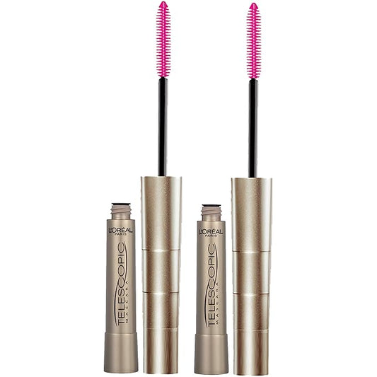 L’Oreal Paris Makeup Original Telescopic Mascara, Separating Mascara Volume and Length Formula, Washable, Blackest Black, 0.27 Fl Oz., 2 Count