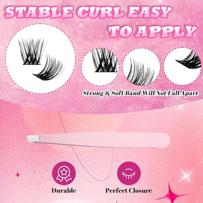 FADLASH Eyelash Extension Kit Lash Clusters Mix Tray Thin Band DIY Lash Extension Kit with Lash Bond and Seal Lash Tweezers Eyelash Applicator Tool Individual Lashes(F2-0.07D-15-20mm Kit)