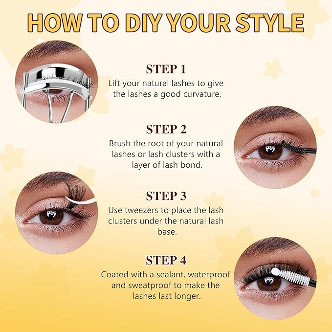 QUEWEL Lash Clusters Kit, 280Pcs 70D+90D 3D Lash Cluster Eyelash Extensions 10-18mm Lash Clusters Kit with Lash Bond and Seal and Lashes Tweezers Easy DIY at Home (70+90D 3D Kit)