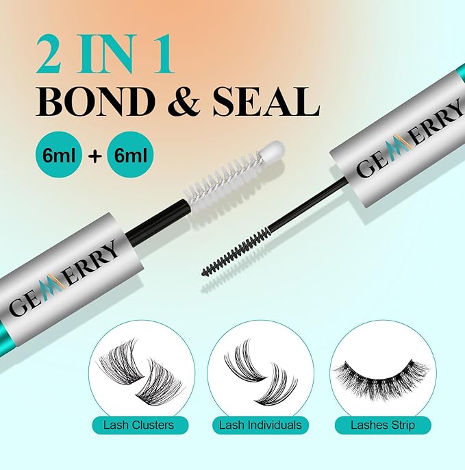 GEMERRY Lash Bond and Seal Waterproof 12ml Lash Cluster Glue for Eyelash Clusters Long Lasting for 72-96 Hours Eyelash Glue for Self Use at Home
