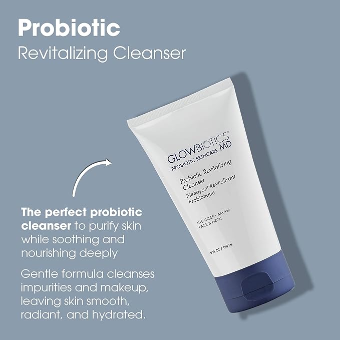 Glowbiotics Probiotic Revitalizing Cleanser - Anti-Aging Face Wash with Peptides - 5 oz - Hydrating Gel for Hormonal, Dry & Mature Skin