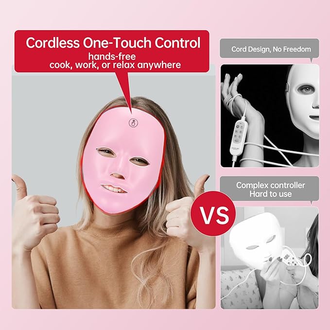 Red Light Mask for Face, 7 Color Red Light Facial Masks, At-Home Facial Care Device, Portable, Cordless, and Rechargeable