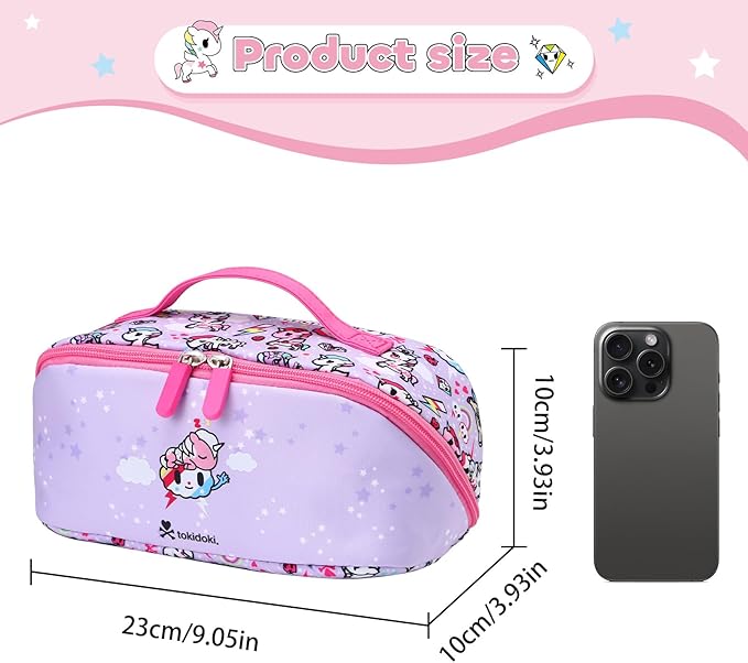 Tokidoki Makeup Bag for Women, Large Capacity Cosmetic Organizer & Toiletry Pouch with Handle, Official Licensed Unicorno Travel Cartoon Portable Makeup Case