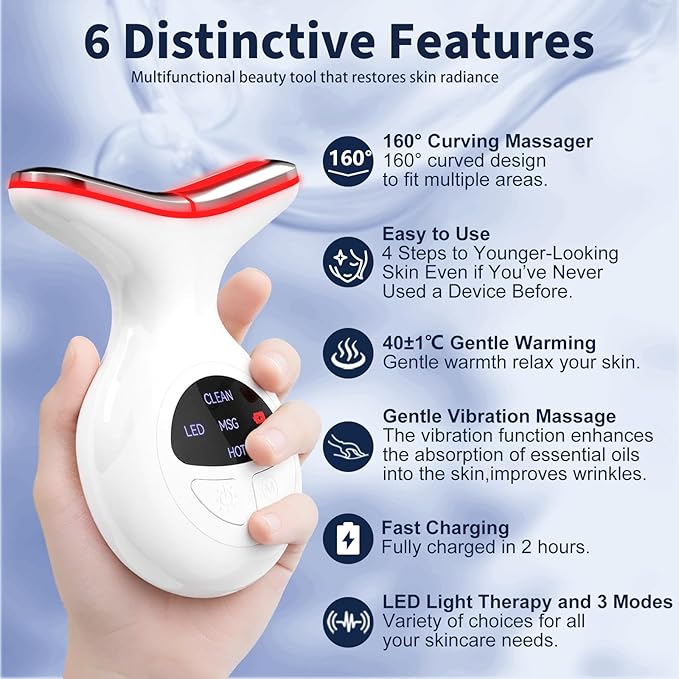 Red Light Therapy for Face, Multifunctional Face Massager with Micro-Current, LED Light Therapy & Vibration, at-Home Skin Care Face Sculpting Tool for Wrinkles, Micro-Current Facial Beauty Device