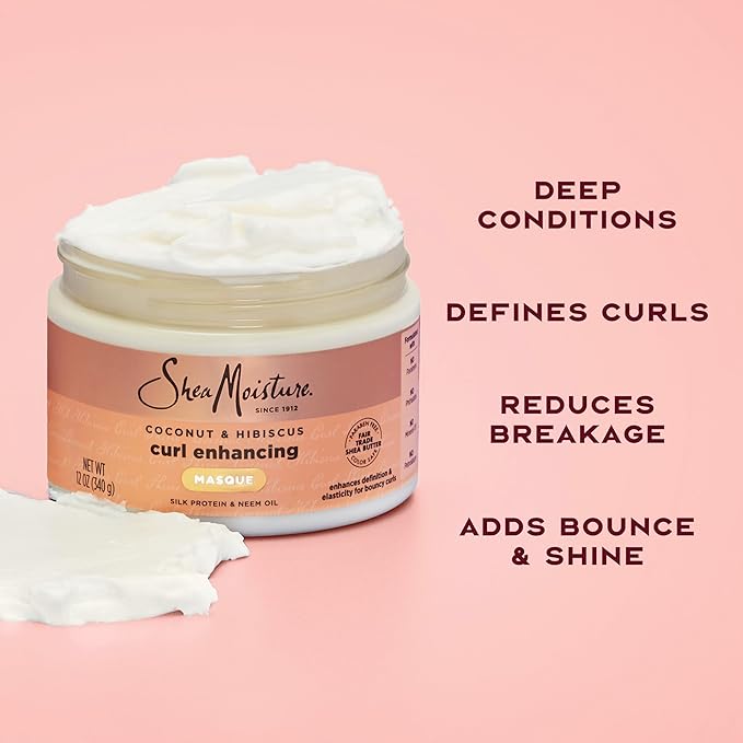 SheaMoisture Hair Mask Coconut & Hibiscus for Dry Curls Hair Mask with Shea Butter 11.5 oz