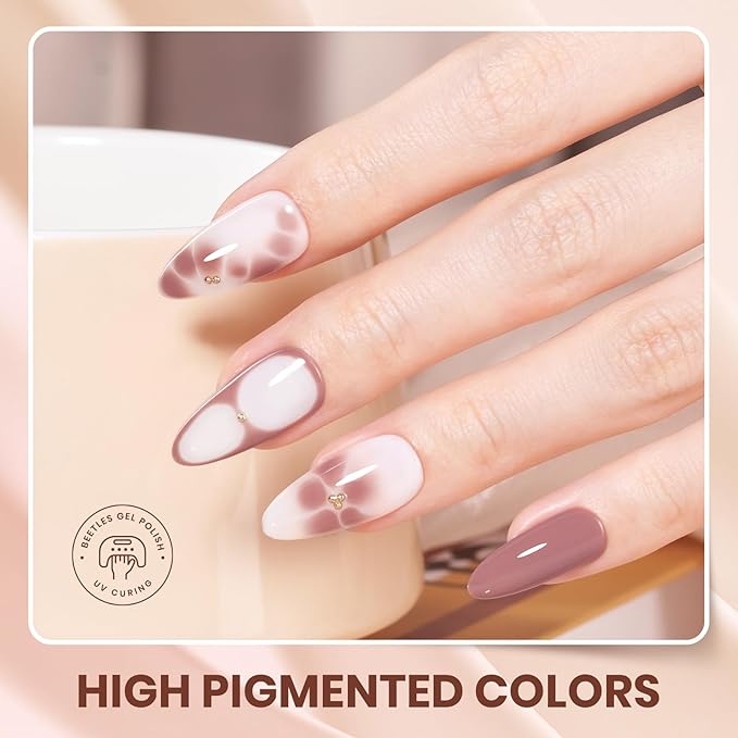 beetles Gel Polish Set, 12 Colors Brown Purple Blue Gel Polish Glitter Neutral Autumn Nails Design Soak off Uv Led Lamp Needed Soft Pulse Nail Art Design Gifts for Women