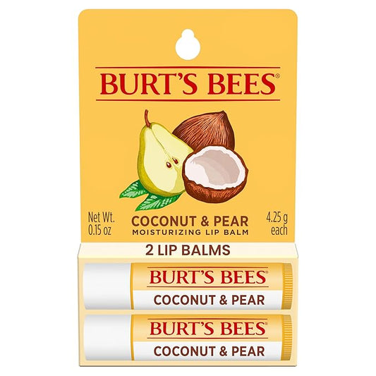 Burt's Bees Lip Balm - Coconut and Pear, Lip Moisturizer With Responsibly Sourced Beeswax, Tint-Free, Natural Origin Conditioning Treatment, 2 Tubes, 0.15 oz.