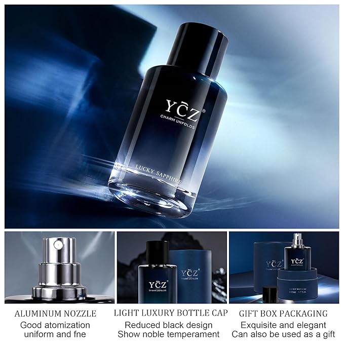 Ycz Lucky Men's Eau De Parfum New Round Box Packaging,1.7oz(50ml),Long Lasting EDP Men.Making it the ideal gentlemen’s gift (2-Pack)