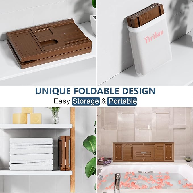 Yirilan Luxury Bathtub Tray Caddy, Expandable Bath Tray, Unique House Warming Gifts, New Home, Anniversary and Wedding Gifts for Couple, Bridal Shower Gift for Women