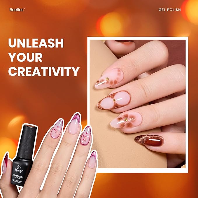 Beetles Gel Nail Polish Set – Opulent Glow Cat Eye Gel Polish, 20 Colors Red Orange Yellow Glitter Brown, Soak Off UV LED with Base Glossy Matte Top Coat for DIY Manicure Gift for Women