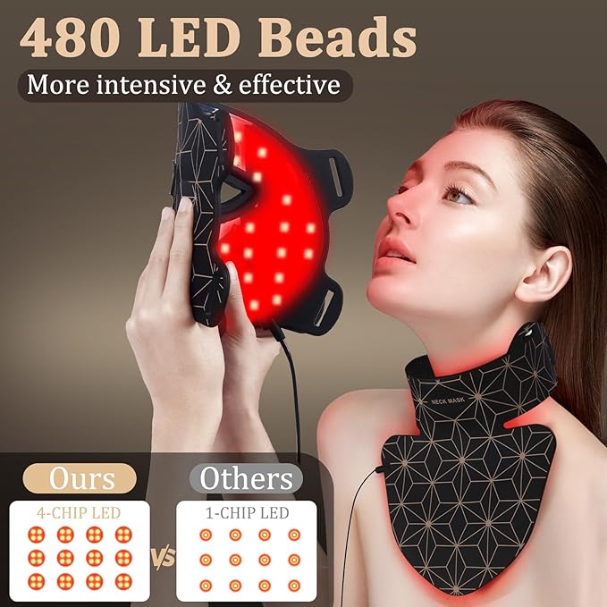 Red Light Therapy for Face and Neck, 8 Colors LED Face Mask Light Therapy with 850NM Near Infrared, 3000 mAh Rechargeable 6-In-1 Red Light Therapy Mask Set Skin Care Device for Skin Rejuvenation