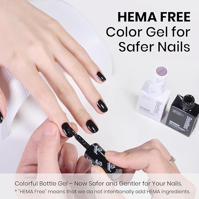 Beetles Black White Gel Polish Kit - 2 Colors Hema Free Soak Off UV Gel Polish Set Same Color Same Bottle Design Manicure Salon DIY at Home for Women