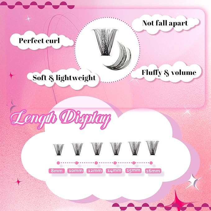 FADLASH Lash Extension Kit 60D+80D Lash Clusters D Curl Lash Cluster Kit DIY Eyelash Extension Kit with Lash Bond and Seal Lash Applicator Tool fluffy Cluster Lashes(60+80D Kit, Mix 8-16mm)