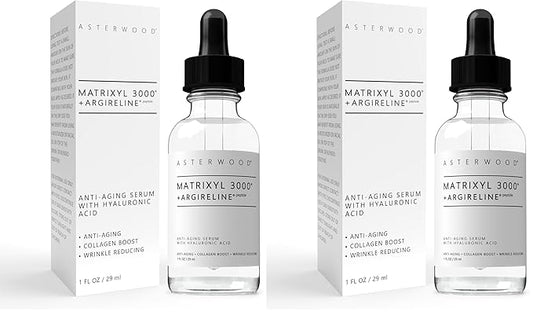 Asterwood Matrixyl 3000 + Argireline Serum for Face - Multi Peptide Serum with Hyaluronic Acid - Anti-Aging, Wrinkle Reducing, Collagen Boosting - Fragrance-Free - 1 Fl Oz (Pack of 2)