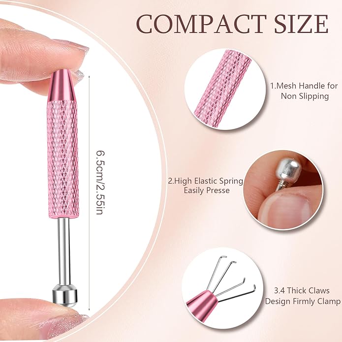 ONESING 2Pcs Piercing Ball Grabber Tool for Changing Jewelry, Stianless Steel Flat Back Earring Applicator Internally Threaded Push Pin Piercing Grabber Tool, Anti Slip 4 Claw Gem Ball Grabber Tool