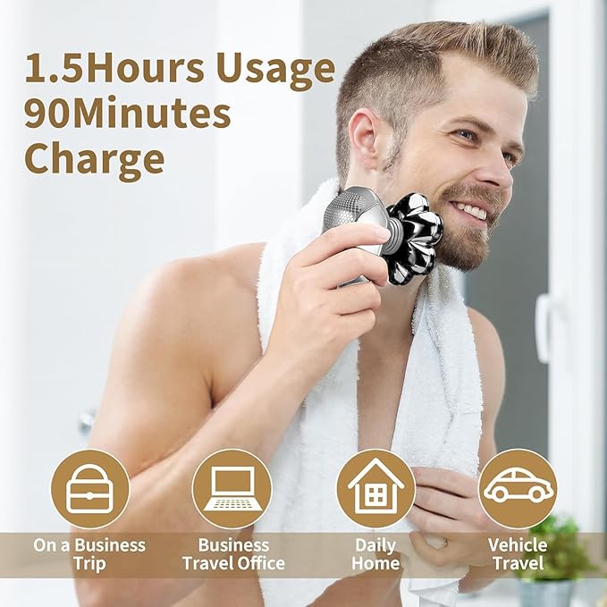 SHPAVVER Head Shavers for Bald Men: 5-in-1 Electric Razor - IPX7 Waterproof Shaving Grooming Kit for Balder - Turbo Speed & Precision Blades (White Silver)